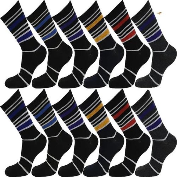 12 Pairs Mens Dress Casual Striped Socks Size 10-13 New - Picture 1 of 1